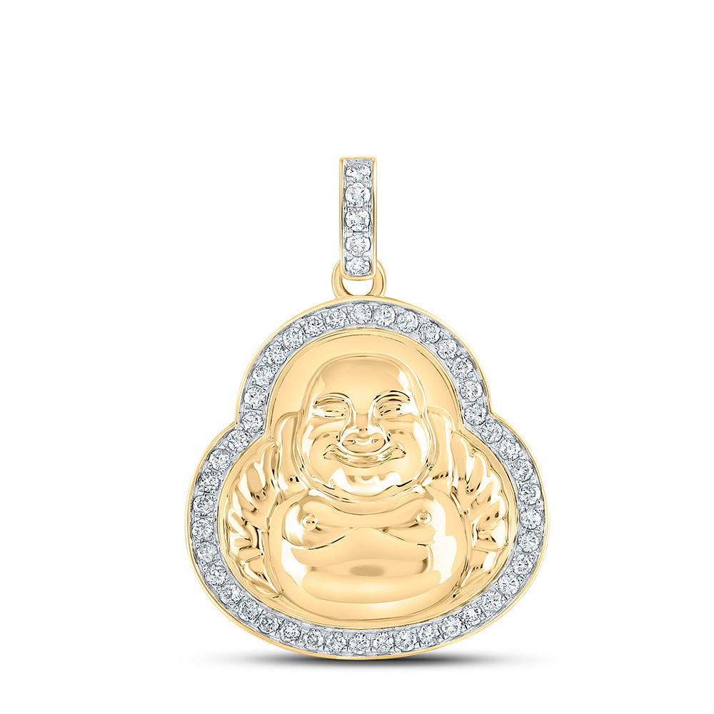 10K YELLOW GOLD ROUND DIAMOND BUDDHA CHARM PENDANT 1-1/4 CTTW