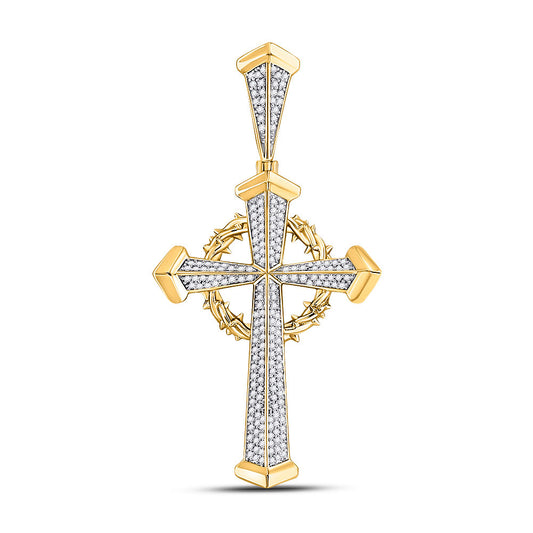 10K YELLOW GOLD ROUND DIAMOND GOTHIC CROSS CHARM PENDANT 1/2 CTTW