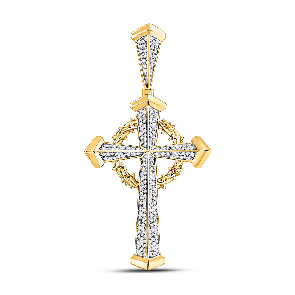 10K YELLOW GOLD ROUND DIAMOND GOTHIC CROSS CHARM PENDANT 1/2 CTTW