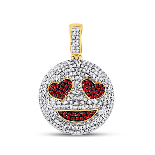 10K YELLOW GOLD ROUND RUBY EMOJI SMILEY HEART CHARM PENDANT 1-1/3 CTTW
