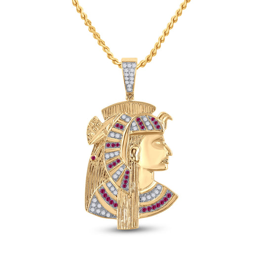 10KT YELLOW GOLD ROUND RUBY DIAMOND PHARAOH CHARM PENDANT 1 CTTW