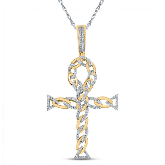 10K YELLOW GOLD ROUND DIAMOND ANKH CROSS CHARM PENDANT 3/8 CTTW