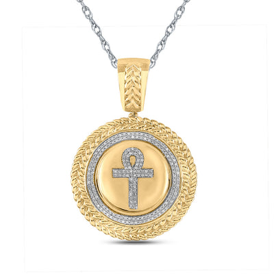 10K YELLOW GOLD ROUND DIAMOND ANKH CIRCLE CHARM PENDANT 1/2 CTTW