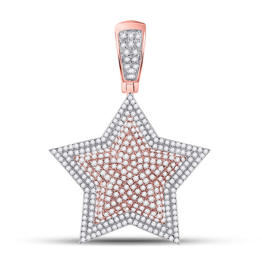 10K TWO-TONE GOLD ROUND DIAMOND STAR CHARM PENDANT 1-5/8 CTTW