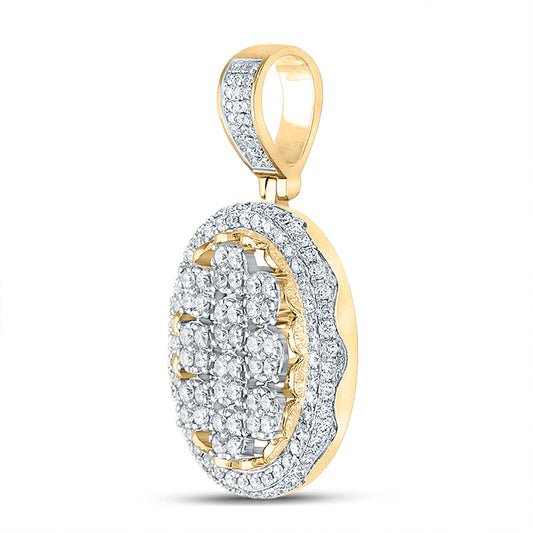 10K YELLOW GOLD ROUND DIAMOND OVAL CHARM PENDANT 2 CTTW