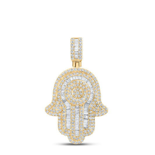 10K YELLOW GOLD BAGUETTE DIAMOND HAMSA CHARM PENDANT 3 CTTW