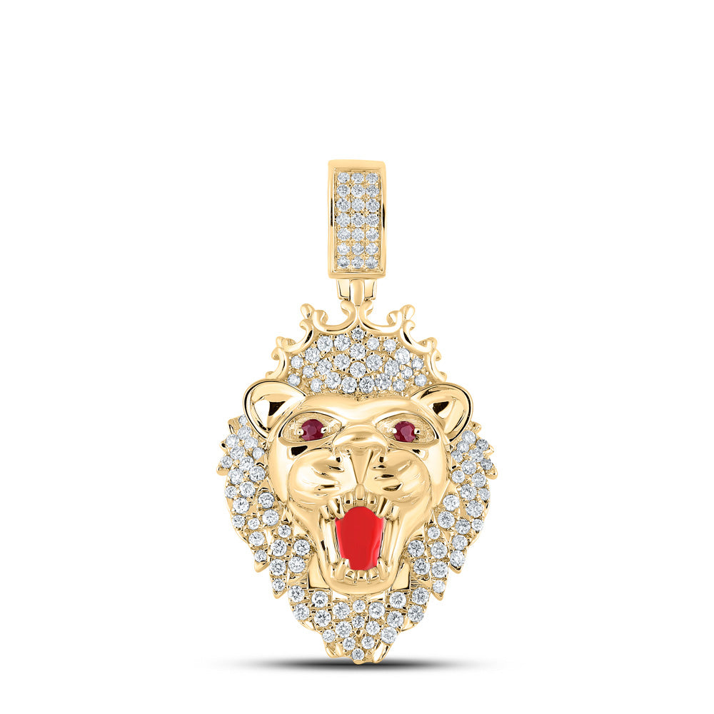 10K YELLOW GOLD ROUND DIAMOND LION CROWN CHARM PENDANT 2 CTTW