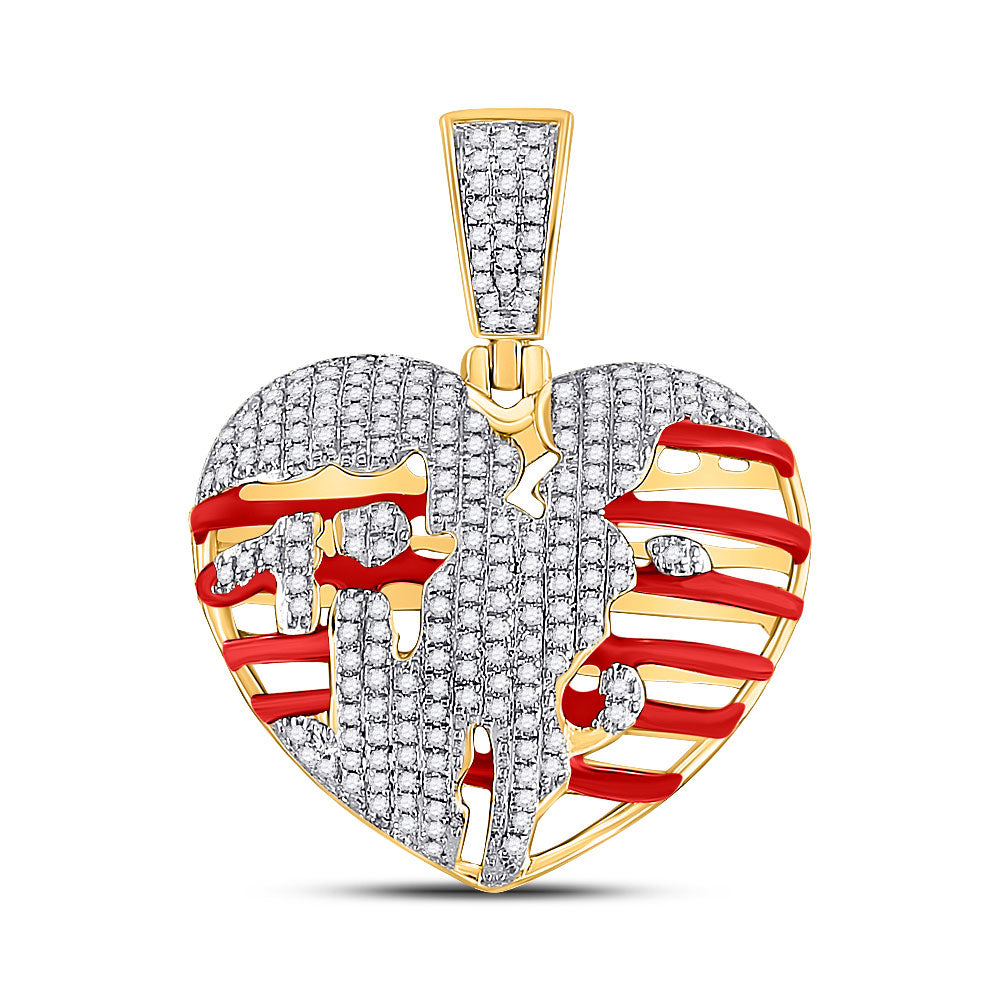 10K YELLOW GOLD ROUND DIAMOND HEART CHARM PENDANT 5/8 CTTW