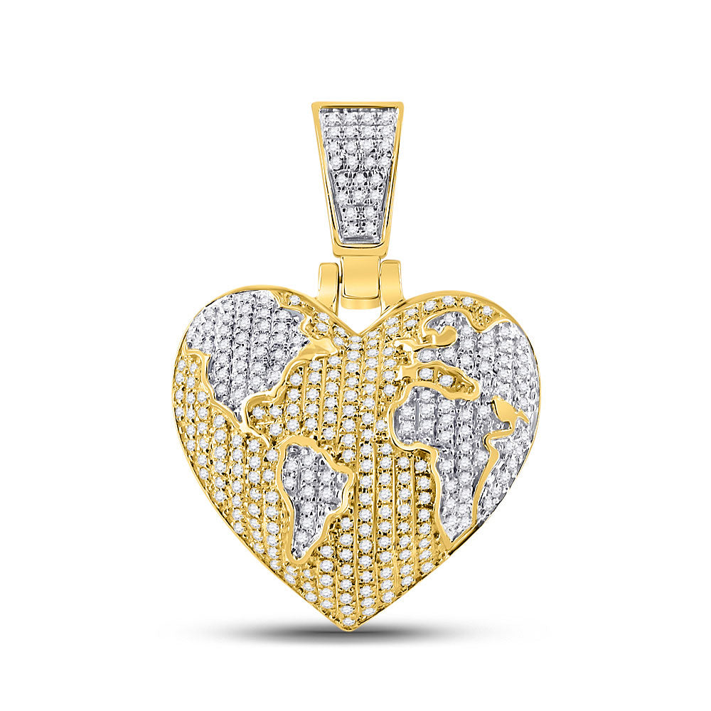 10K YELLOW GOLD ROUND DIAMOND HEART GLOBE CHARM PENDANT 3/4 CTTW