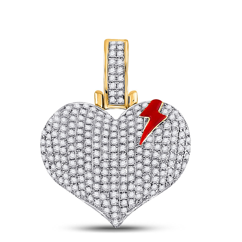 10K YELLOW GOLD ROUND DIAMOND BOLT CRACK HEART CHARM PENDANT 3/4 CTTW
