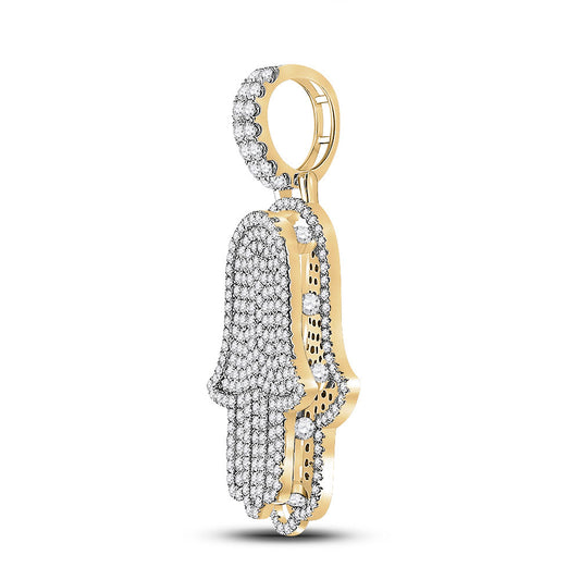 14K YELLOW GOLD ROUND DIAMOND HAMSA HAND CHARM PENDANT 4 CTTW