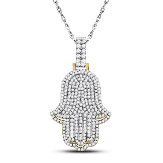 14K YELLOW GOLD ROUND DIAMOND HAMSA HAND CHARM PENDANT 4 CTTW