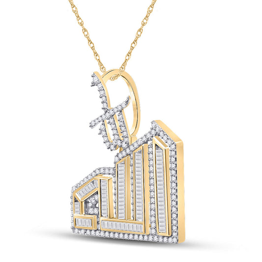 10K YELLOW GOLD BAGUETTE DIAMOND ALLAH ISLAM CHARM PENDANT 1-1/4 CTTW