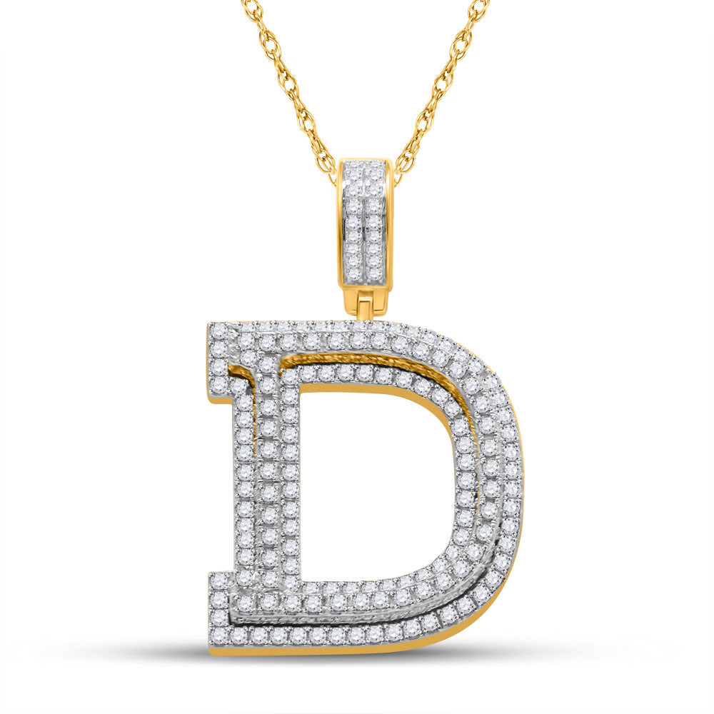10K YELLOW GOLD ROUND DIAMOND INITIAL D LETTER CHARM PENDANT 1-7/8 CTTW