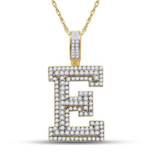 10K YELLOW GOLD ROUND DIAMOND INITIAL E LETTER CHARM PENDANT 1-3/4 CTTW