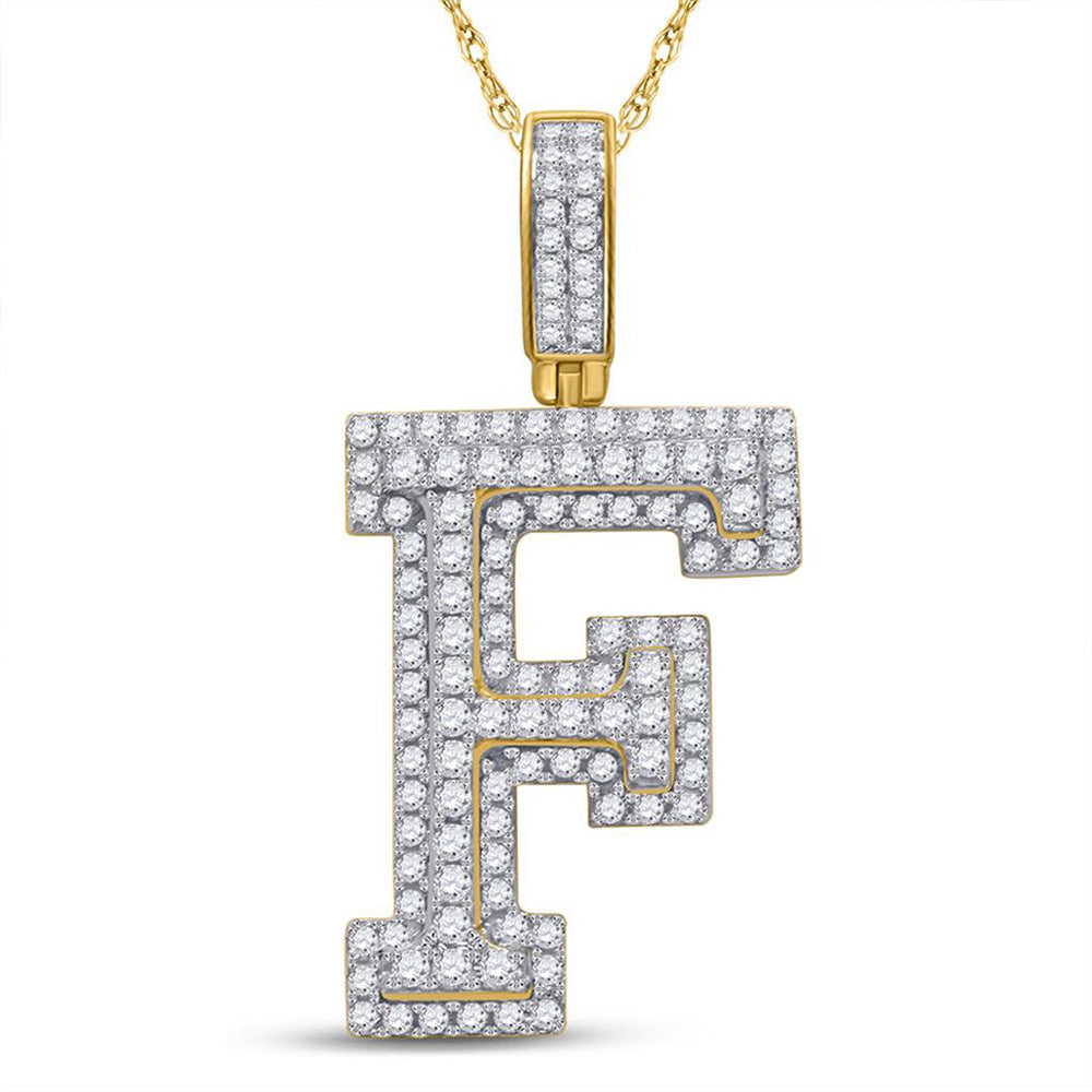 10K YELLOW GOLD ROUND DIAMOND INITIAL F LETTER CHARM PENDANT 1-1/2 CTTW