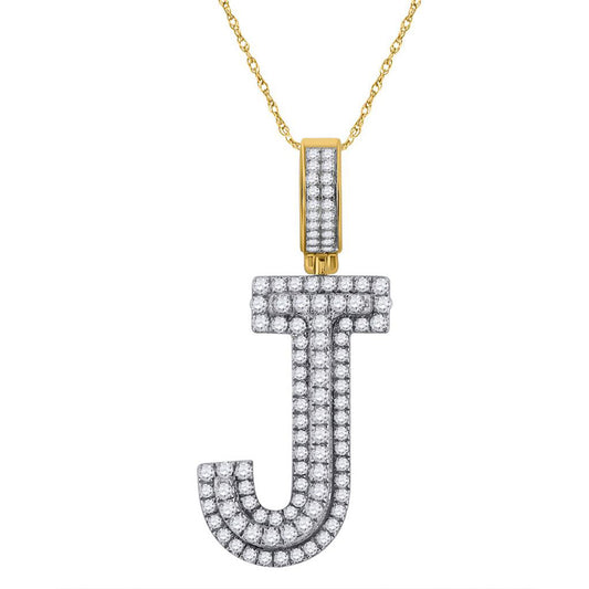 10K YELLOW GOLD ROUND DIAMOND INITIAL J LETTER CHARM PENDANT 1-1/5 CTTW