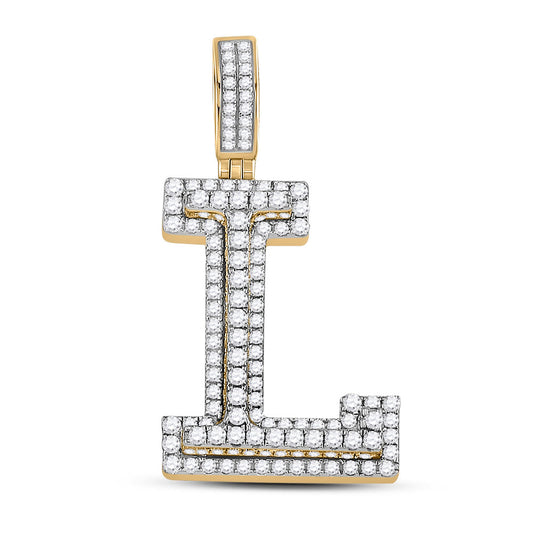 10K YELLOW GOLD ROUND DIAMOND INITIAL L LETTER CHARM PENDANT 1-1/3 CTTW