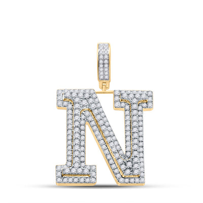 10K YELLOW GOLD ROUND DIAMOND N INITIAL LETTER CHARM PENDANT 2-1/3 CTTW