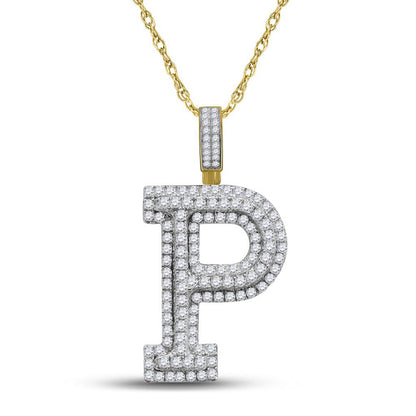 10K YELLOW GOLD ROUND DIAMOND INITIAL P CHARM PENDANT 1-5/8 CTTW