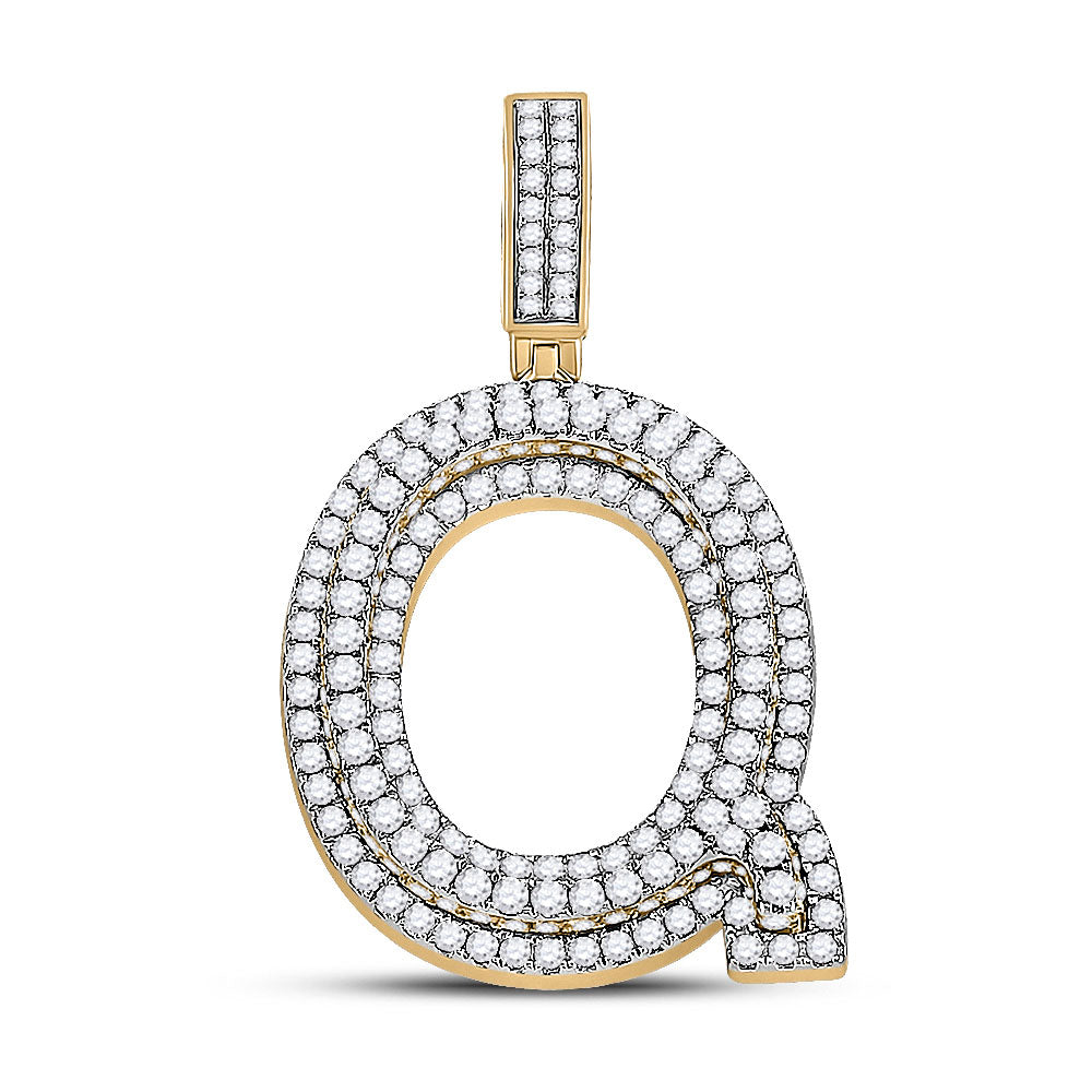 10K YELLOW GOLD ROUND DIAMOND LETTER Q CHARM PENDANT 1-7/8 CTTW