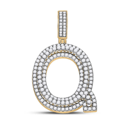 10K YELLOW GOLD ROUND DIAMOND LETTER Q CHARM PENDANT 1-7/8 CTTW
