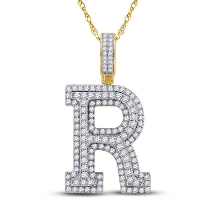 10K YELLOW GOLD ROUND DIAMOND INITIAL R CHARM PENDANT 1-7/8 CTTW