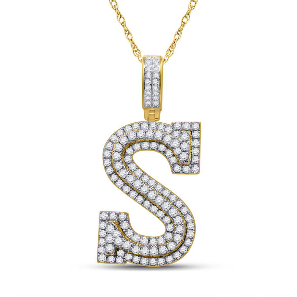 10K YELLOW GOLD ROUND DIAMOND INITIAL S LETTER CHARM PENDANT 1-1/2 CTTW