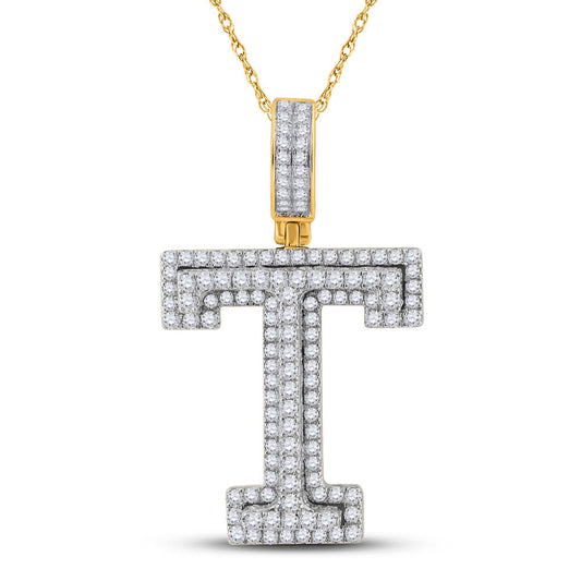 10K YELLOW GOLD ROUND DIAMOND T INITIAL LETTER CHARM PENDANT 1-1/2 CTTW