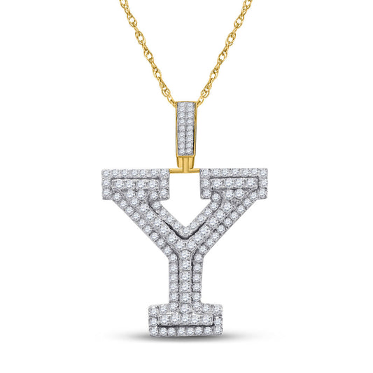 10K YELLOW GOLD ROUND DIAMOND Y INITIAL LETTER CHARM PENDANT 1-1/2 CTTW