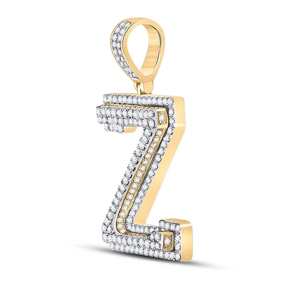 10K YELLOW GOLD ROUND DIAMOND LETTER Z CHARM PENDANT 1-5/8 CTTW