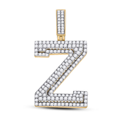 10K YELLOW GOLD ROUND DIAMOND LETTER Z CHARM PENDANT 1-5/8 CTTW