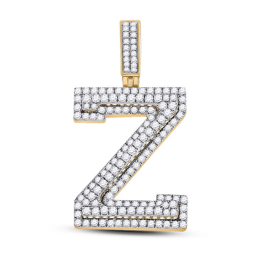 10K YELLOW GOLD ROUND DIAMOND LETTER Z CHARM PENDANT 1-5/8 CTTW