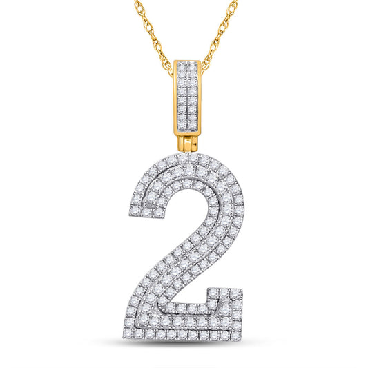 10K YELLOW GOLD ROUND DIAMOND NUMBER 2 CHARM PENDANT 1-1/2 CTTW