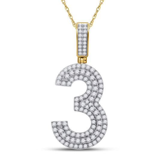 10K YELLOW GOLD ROUND DIAMOND NUMBER 3 CHARM PENDANT 1-1/3 CTTW