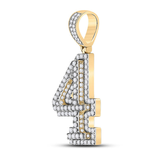 10K YELLOW GOLD ROUND DIAMOND NUMBER 4 CHARM PENDANT 1-3/8 CTTW