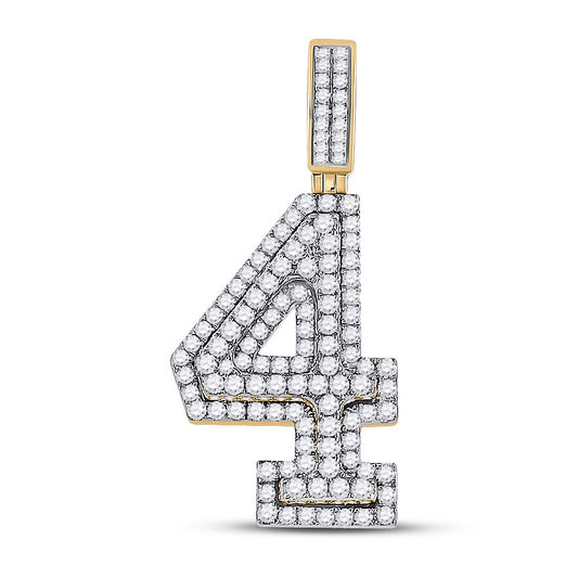 10K YELLOW GOLD ROUND DIAMOND NUMBER 4 CHARM PENDANT 1-3/8 CTTW