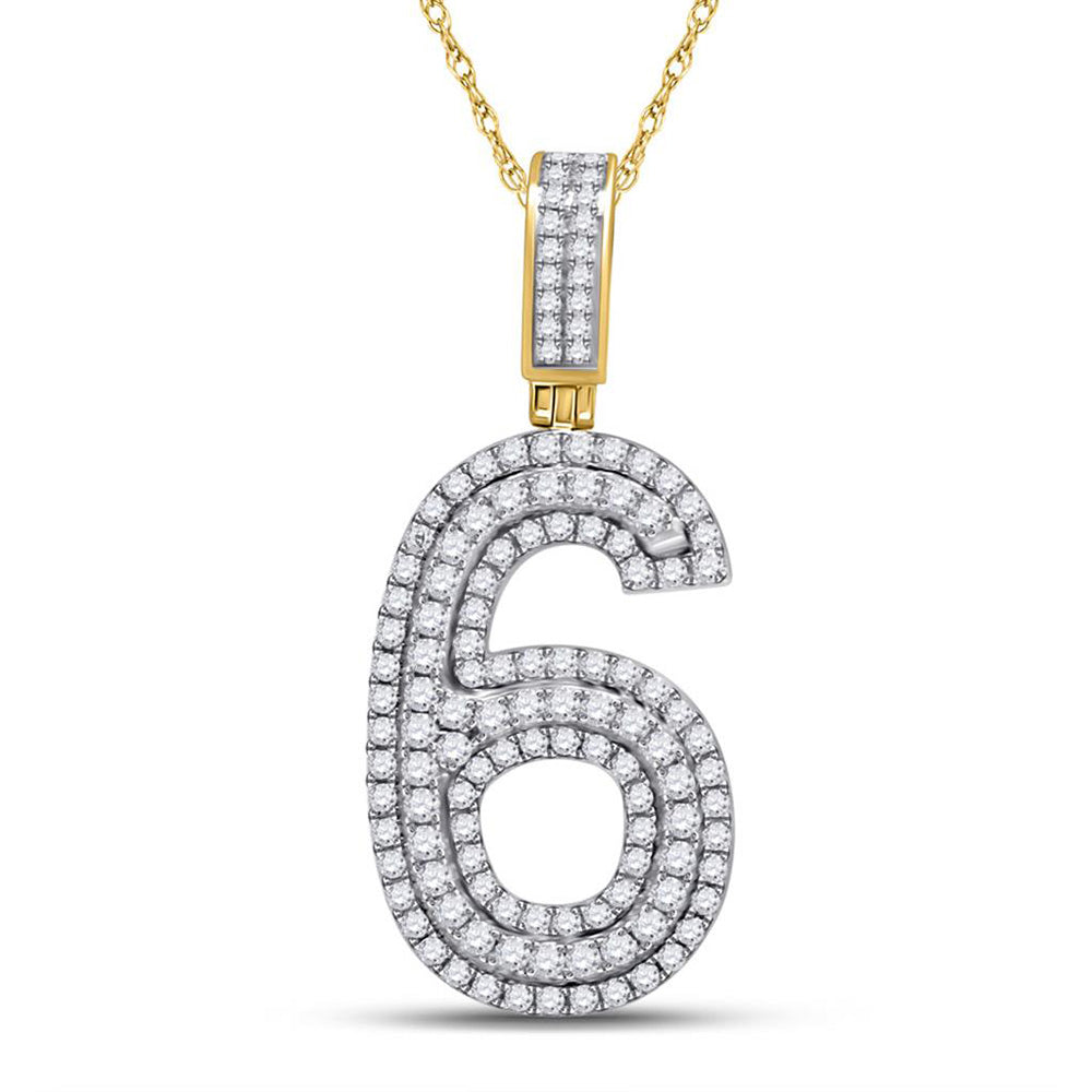 10K YELLOW GOLD ROUND DIAMOND NUMBER 6 CHARM PENDANT 1-5/8 CTTW