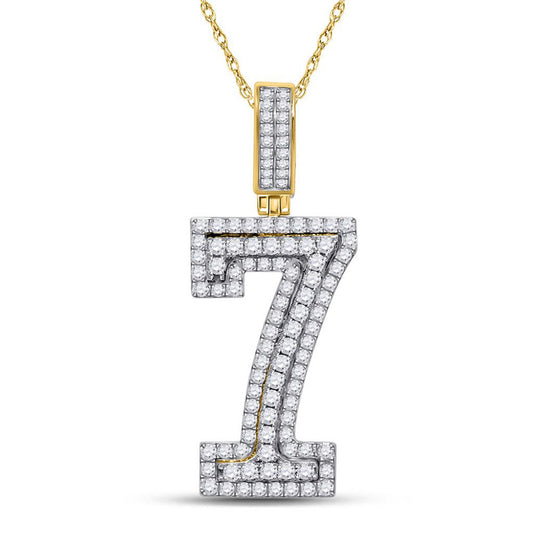 10K YELLOW GOLD ROUND DIAMOND NUMBER 7 CHARM PENDANT 1-1/4 CTTW