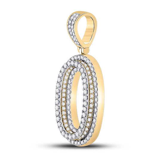 10K YELLOW GOLD ROUND DIAMOND NUMBER 0 CHARM PENDANT 1-5/8 CTTW
