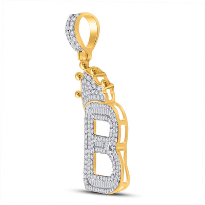 10K YELLOW GOLD ROUND DIAMOND CROWN B LETTER CHARM PENDANT 1 CTTW