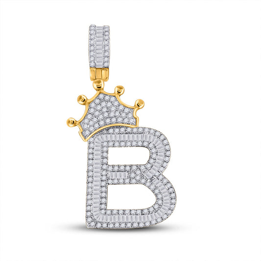10K YELLOW GOLD ROUND DIAMOND CROWN B LETTER CHARM PENDANT 1 CTTW