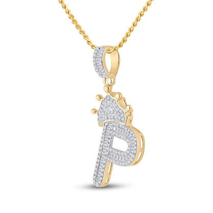 10K YELLOW GOLD BAGUETTE DIAMOND CROWN P LETTER CHARM PENDANT 5/8 CTTW