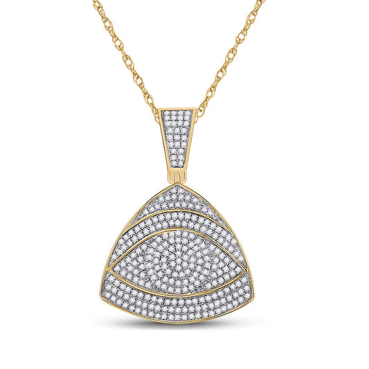 10K YELLOW GOLD ROUND DIAMOND ALL-SEEING EYE TRIANGLE CHARM PENDANT 3/4 CTTW