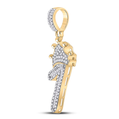 10K YELLOW GOLD BAGUETTE DIAMOND NUMBER 1 CROWN CHARM PENDANT 1/2 CTTW