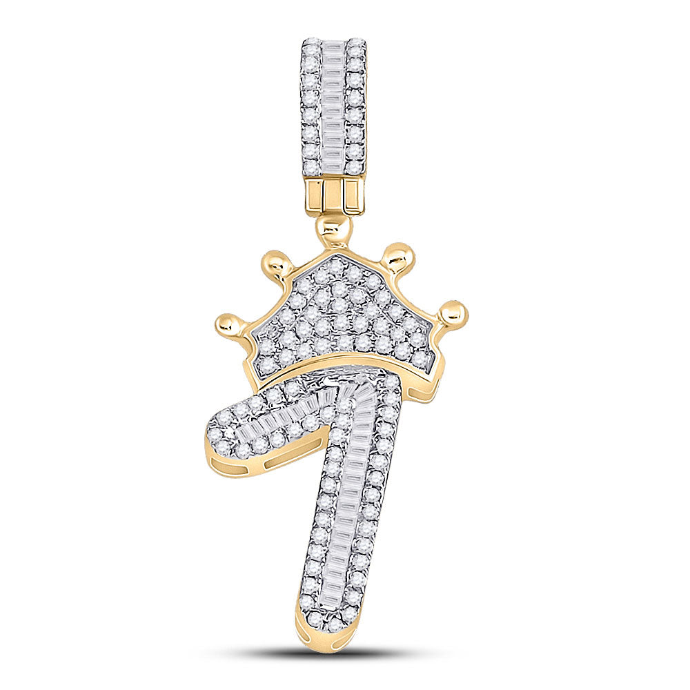 10K YELLOW GOLD BAGUETTE DIAMOND NUMBER 1 CROWN CHARM PENDANT 1/2 CTTW