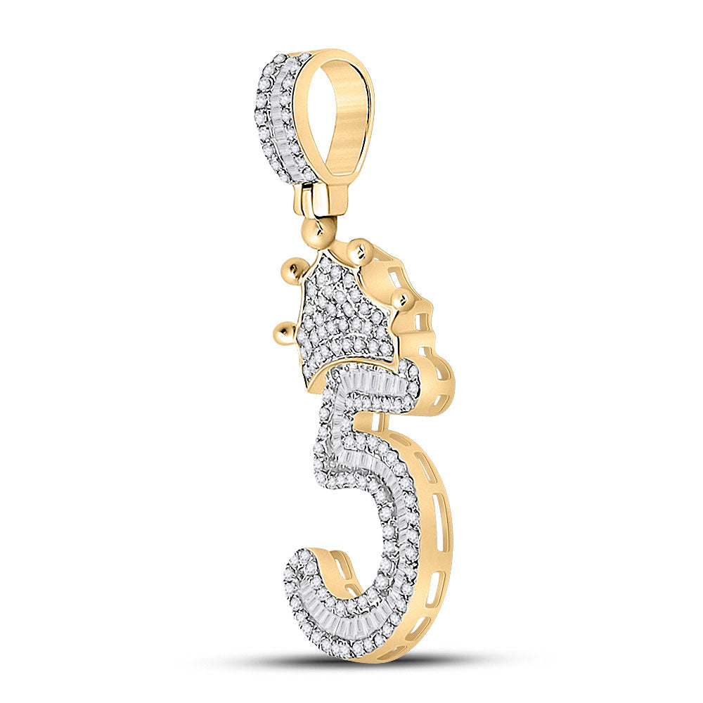 10K YELLOW GOLD BAGUETTE DIAMOND NUMBER 5 CROWN CHARM PENDANT 3/4 CTTW