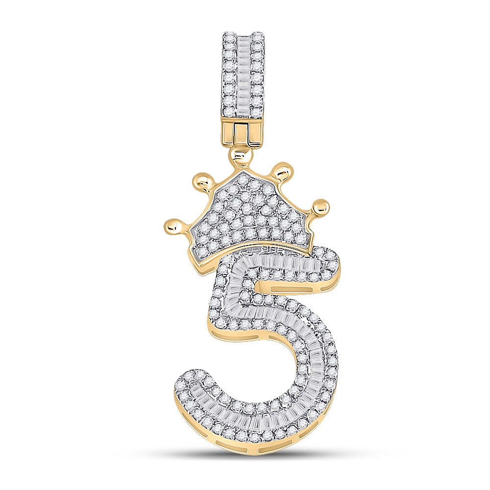 10K YELLOW GOLD BAGUETTE DIAMOND NUMBER 5 CROWN CHARM PENDANT 3/4 CTTW