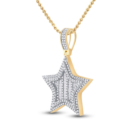 14K YELLOW GOLD ROUND DIAMOND STAR CHARM PENDANT 3/4 CTTW