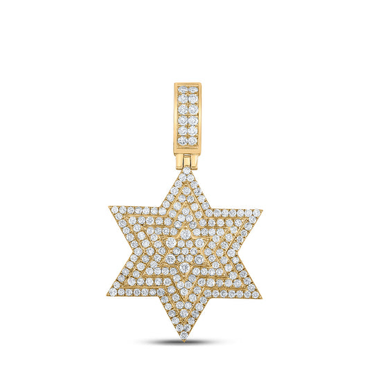 14K YELLOW GOLD ROUND DIAMOND MAGEN DAVID STAR CHARM PENDANT 3 CTTW